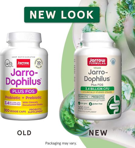 Jarrow Formulas Jarro-Dophilus + FOS - 3.4 مليار كائن حي لكل وجبة - 300 كبسولة نباتية - البريبايوتك والبروبيوتيك - دعم غذائي للبكتيريا المفيدة - ما يصل إلى 300 حصة in Kuwait