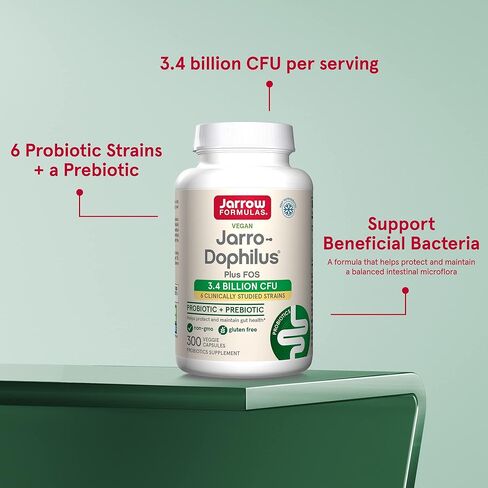 Jarrow Formulas Jarro-Dophilus + FOS - 3.4 مليار كائن حي لكل وجبة - 300 كبسولة نباتية - البريبايوتك والبروبيوتيك - دعم غذائي للبكتيريا المفيدة - ما يصل إلى 300 حصة in Kuwait