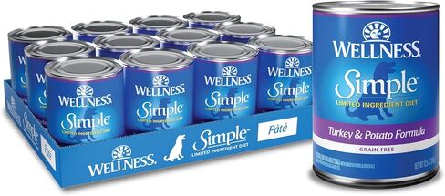 طعام الكلاب من Wellness Simple، خالي من الحبوب الطبيعية، معلب، رطب، ذو مكونات محدودة، السمك الأبيض والبطاطس، علبة 12.5 أونصة (عبوة من 12 قطعة) in Kuwait