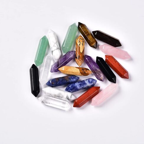 JIC Gem 20 قطعة 1.3 بوصة نقاط منتهية مزدوجة شفاء كريستال كوارتز الصولجانات مجموعة مختلطة سداسية كريستال طبيعي ريكي شفاء كوارتز بلورات نقاط أحجار كريمة بالجملة للعلاج التأمل ديكور المنزل in Kuwait