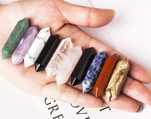 JIC Gem 20 قطعة 1.3 بوصة نقاط منتهية مزدوجة شفاء كريستال كوارتز الصولجانات مجموعة مختلطة سداسية كريستال طبيعي ريكي شفاء كوارتز بلورات نقاط أحجار كريمة بالجملة للعلاج التأمل ديكور المنزل in Kuwait