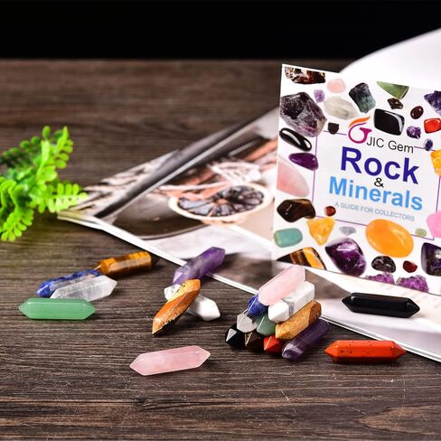 JIC Gem 20 قطعة 1.3 بوصة نقاط منتهية مزدوجة شفاء كريستال كوارتز الصولجانات مجموعة مختلطة سداسية كريستال طبيعي ريكي شفاء كوارتز بلورات نقاط أحجار كريمة بالجملة للعلاج التأمل ديكور المنزل in Kuwait