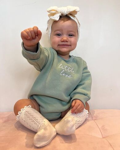 Molgkyo Newborn Baby Girl Clothes Long Sleeve Letter Print Sweatshirt Romper Oversized Bubble Onesie Fall Winter Clothes in Kuwait