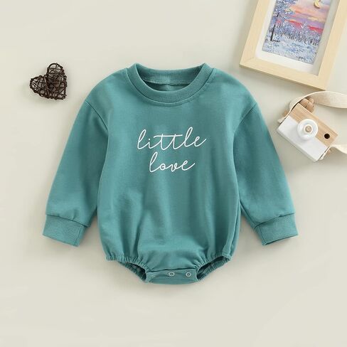 Molgkyo Newborn Baby Girl Clothes Long Sleeve Letter Print Sweatshirt Romper Oversized Bubble Onesie Fall Winter Clothes in Kuwait