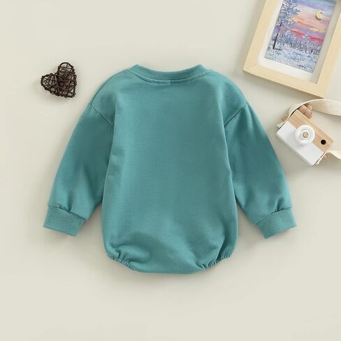 Molgkyo Newborn Baby Girl Clothes Long Sleeve Letter Print Sweatshirt Romper Oversized Bubble Onesie Fall Winter Clothes in Kuwait