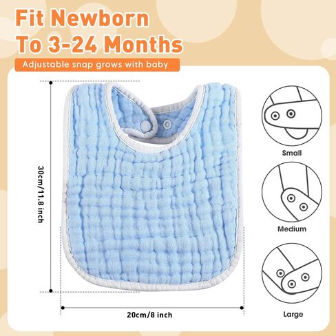 24 Pcs Muslin Baby Drooling Bibs Baby Drool Teething Bibs 9 Absorbent Layers Baby Bibs Adjustable Newborn Bibs Solid Color Waterproof Baby Bibs for Unisex Baby Girl Boy Feeding Drooling Teething in Saudi Arabia
