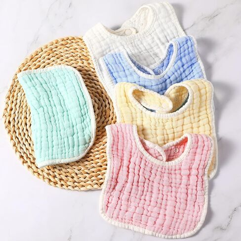 24 Pcs Muslin Baby Drooling Bibs Baby Drool Teething Bibs 9 Absorbent Layers Baby Bibs Adjustable Newborn Bibs Solid Color Waterproof Baby Bibs for Unisex Baby Girl Boy Feeding Drooling Teething in Saudi Arabia