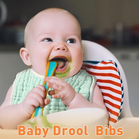 24 Pcs Muslin Baby Drooling Bibs Baby Drool Teething Bibs 9 Absorbent Layers Baby Bibs Adjustable Newborn Bibs Solid Color Waterproof Baby Bibs for Unisex Baby Girl Boy Feeding Drooling Teething in Saudi Arabia