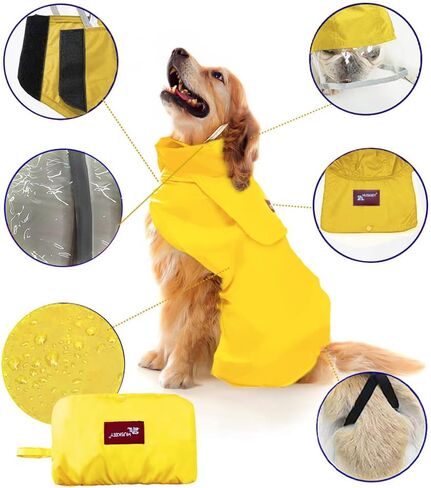 Acapet Dog Raincoat Pet Waterproof Raincoat Hooded Slicker for Small Medium and Large Dog Yellow L in Saudi Arabia