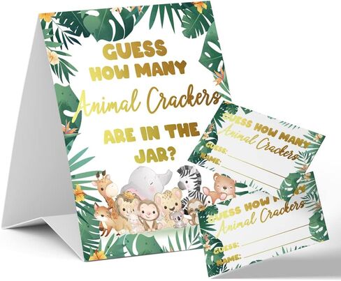 Lovely Jungle Animals Guess How Many Animals Crackers Baby Shower Games, Unisex, ( 1 Standing Sign and 50 Guessing Cards), Baby Shower Decoration, Baby Shower Guessing Game - DLM323 in Kuwait