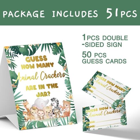Lovely Jungle Animals Guess How Many Animals Crackers Baby Shower Games, Unisex, ( 1 Standing Sign and 50 Guessing Cards), Baby Shower Decoration, Baby Shower Guessing Game - DLM323 in Kuwait