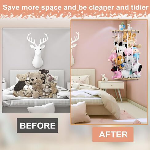 اوبليتنت ارجوحة تخزين حيوانات محشوة للزوايا، رف العاب خشبي ناعم، حامل عرض بطول قابل للتعديل، منظم العاب قطيفة كبير للتعليق في الحضانة وغرفة اللعب وغرفة النوم وغرفة الاطفال in Kuwait