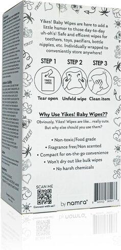 ييكيس! مناديل مبللة للأطفال - 30 قطعة من مناديل مبللة فاخرة معبأة بشكل فردي - تنظف بأمان زجاجات التسنين لألعاب اللهاية - أساسيات الأطفال للآباء والأطفال والمنزل والسفر والمدرسة - من NAMRA in Kuwait