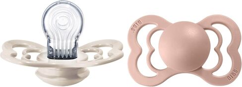 BIBS Supreme Baby Pacifier 2-Pack | Made in Denmark | BPA Free Dummy Soother, Symmetrical Silicone, Size 2 (6-18 Months), Ivory/Blush in Saudi Arabia