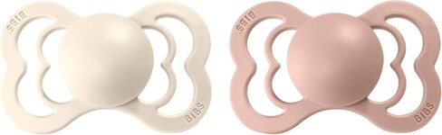 BIBS Supreme Baby Pacifier 2-Pack | Made in Denmark | BPA Free Dummy Soother, Symmetrical Silicone, Size 2 (6-18 Months), Ivory/Blush in Saudi Arabia