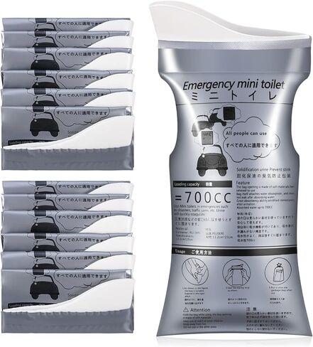 OUMEE 8/12/20/24 Pack 700ML Emergency Disposable Urinal Bags, Camping Pee Bags Unisex Urine Bag Vomit Bag for Travel Traffic Jam Portable Toilet Bag for Men Women Kids (Grey - 20 Pack) in Kuwait