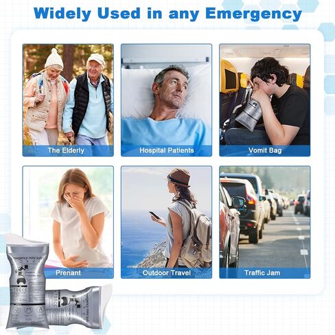 OUMEE 8/12/20/24 Pack 700ML Emergency Disposable Urinal Bags, Camping Pee Bags Unisex Urine Bag Vomit Bag for Travel Traffic Jam Portable Toilet Bag for Men Women Kids (Grey - 20 Pack) in Kuwait