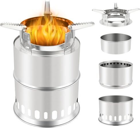 سان لايك موقد تخييم صغير قابل للطي من الستانلس ستيل مع شنطة حمل من النايلون للطبخ في الهواء الطلق والمشي لمسافات طويلة والسفر والنزهات والشواء in Kuwait