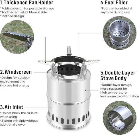 سان لايك موقد تخييم صغير قابل للطي من الستانلس ستيل مع شنطة حمل من النايلون للطبخ في الهواء الطلق والمشي لمسافات طويلة والسفر والنزهات والشواء in Kuwait