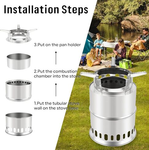 سان لايك موقد تخييم صغير قابل للطي من الستانلس ستيل مع شنطة حمل من النايلون للطبخ في الهواء الطلق والمشي لمسافات طويلة والسفر والنزهات والشواء in Kuwait