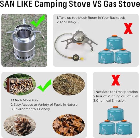 سان لايك موقد تخييم صغير قابل للطي من الستانلس ستيل مع شنطة حمل من النايلون للطبخ في الهواء الطلق والمشي لمسافات طويلة والسفر والنزهات والشواء in Kuwait