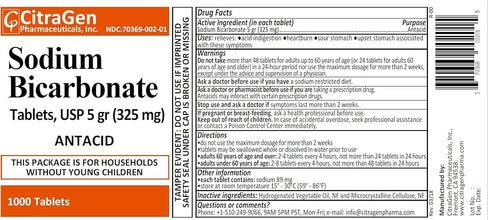 Sodium Bicarbonate Tablets USP 325 mg (5 Grains) for Relief of Acid Indigestion, Heartburn, Sour Stomach & Upset Stomach 1000 Tablets per Bottle by CitraGen Pharmaceuticals Inc in Saudi Arabia