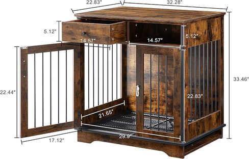 Furniture Style Dog Crate,Modern Decorative Wood Wire Pet House Dog Cage with Drawer & Double Doors,Decorative Dog House Pet Cage Indoor Use,for Medium Small Dogs,(Rustic Brown) in Kuwait