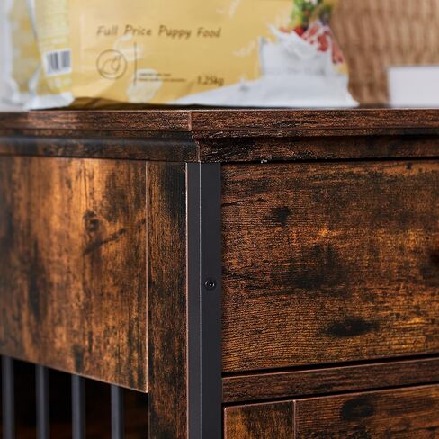 Furniture Style Dog Crate,Modern Decorative Wood Wire Pet House Dog Cage with Drawer & Double Doors,Decorative Dog House Pet Cage Indoor Use,for Medium Small Dogs,(Rustic Brown) in Kuwait