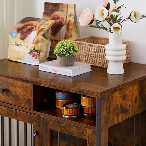 Furniture Style Dog Crate,Modern Decorative Wood Wire Pet House Dog Cage with Drawer & Double Doors,Decorative Dog House Pet Cage Indoor Use,for Medium Small Dogs,(Rustic Brown) in Kuwait