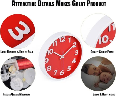 Black Wall Clock Large 16 Inch Silent Non-Ticking Quartz Battery Operated Easy to Read for Home Office Classroom Living Room Kitchen in Kuwait