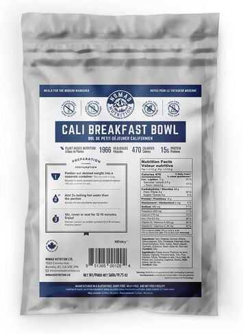 Nomad Nutrition Cali Breakfast Bowl | Instant Freeze Dried Backpacking & Camping Food | Plant-Based, Non-GMO Hiking Meals with High-Energy, Vegan, Gluten-Free | 112g - 1 Pack in Kuwait