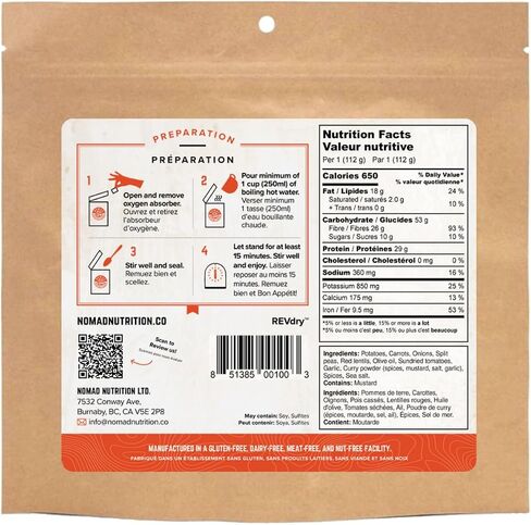 Nomad Nutrition – Indian Red Lentil Stew | High Energy, All Natural Ingredients | Plant-Based & Non-GMO| Just Add Boiling Hot Water | 112g / 4oz (Pack of 1) in Saudi Arabia
