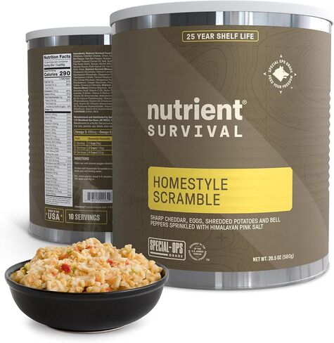 Nutrient Survival MRE Emergency Food Supply, 14-Day Survival Food (72 Servings) Bucket Disaster Kit, Freeze Dried Ready to Eat Meals in Resealable Packs, Shelf Stable up to 15 Years in Saudi Arabia