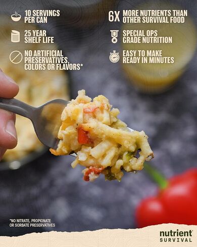 Nutrient Survival MRE Emergency Food Supply, 14-Day Survival Food (72 Servings) Bucket Disaster Kit, Freeze Dried Ready to Eat Meals in Resealable Packs, Shelf Stable up to 15 Years in Saudi Arabia
