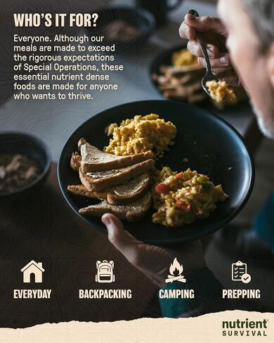 Nutrient Survival MRE Emergency Food Supply, 14-Day Survival Food (72 Servings) Bucket Disaster Kit, Freeze Dried Ready to Eat Meals in Resealable Packs, Shelf Stable up to 15 Years in Saudi Arabia