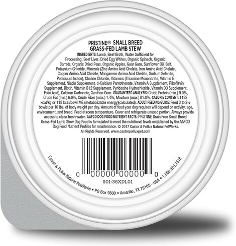 Castor & Pollux Pristine Grain Free Small Breed Grass-Fed Lamb Stew Canned Dog Food, (12) 3.5oz cans in Kuwait