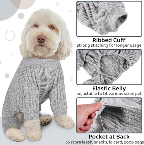Queenmore Dog Pjs، بيجامة للكلاب الكبيرة، ملابس قطنية ناعمة للكلاب المتوسطة والقطط، سترة جرو للكلاب الصغيرة (رمادي، XL) in Kuwait