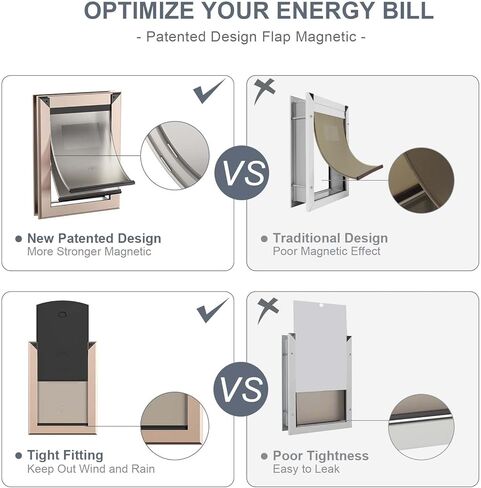 باب الكلب من ديكورماكس للجدار، باب للكلاب موفر للطاقة مع إطار من الألومنيوم، نفق تلسكوبي، لوحات مغناطيسية مزدوجة ولوحين قفل منزلقين، سهل التركيب، ذهبي وردي، متوسط in Kuwait