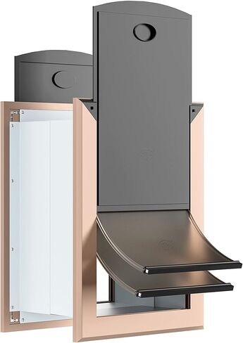 باب الكلب من ديكورماكس للجدار، باب للكلاب موفر للطاقة مع إطار من الألومنيوم، نفق تلسكوبي، لوحات مغناطيسية مزدوجة ولوحين قفل منزلقين، سهل التركيب، ذهبي وردي، متوسط in Kuwait