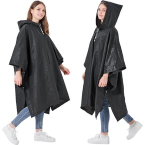 SWOGAA Reusable Adult Rain Ponchos 2 Pcs for Women and Men with Drawstring Hood Perfect for Camping