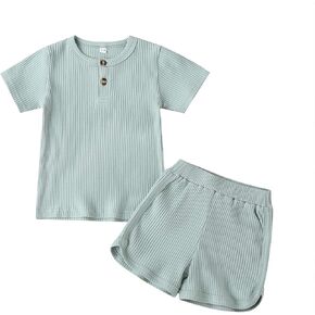 Arvbitana Unisex Toddler Baby Boy Girl Summer Clothes Short Sleeve T-Shirt Tops+Short Pants Ribbed Two Piece Solid Outfit Set