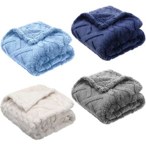 4 Pcs Fleece Baby Blankets for Boys Girls 3D Soft Plush Warm Baby Receiving Blankets 30" x 40" Cozy Fluffy Infant Toddler Newborn Swaddling Blanket for Crib Nursery Bed(Blue Set) in Saudi Arabia