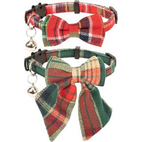 Cat Collar with Bow Tie Flower Sailor Bowtie Breakaway Safety Removable Plaid Classical Kittens Cats Tiny Pet Cute B Sailor Bow-Green in Kuwait
