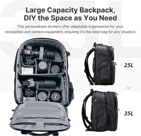ULANZI BP10 Hardshell Camera Backpack, Professional Waterproof Photography Camera Case Anti Theft Travel for Photographers Unisex Drone DSLR Mirrorless Camera Lens Tripod Holder 17'' Laptop Black 35L in Saudi Arabia