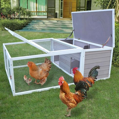 Tortoise House Habitat Wooden, Chicken Coop with Run Rabbit Hutch Small Animal Hutch Enclosure Indoor/Outdoor (Grey, 49“x36"x14“) in Kuwait