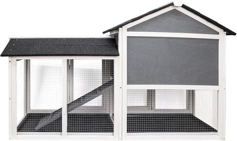 Lifeand 56.7''L Deluxe Multi-Level Rabbit Hutch, Ideal for Rabbits, Chicks, Guinea Pigs, and Hedgehogs, Gray+White in Kuwait