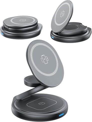 3 in 1 Wireless Charging Station for Magsafe Charger, Fast Magnetic Foldable Charger Stand for iPhone 15 14 13 12 11 Pro Max XR, for Apple Watch 8 7 6 5 4 3 2 SE, for AirPods 2 3 Pro (ZINC ALLOY MADE) in Kuwait