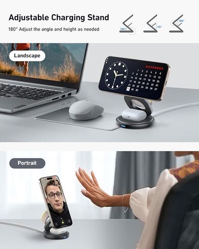 3 in 1 Wireless Charging Station for Magsafe Charger, Fast Magnetic Foldable Charger Stand for iPhone 15 14 13 12 11 Pro Max XR, for Apple Watch 8 7 6 5 4 3 2 SE, for AirPods 2 3 Pro (ZINC ALLOY MADE) in Kuwait