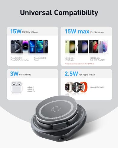 3 in 1 Wireless Charging Station for Magsafe Charger, Fast Magnetic Foldable Charger Stand for iPhone 15 14 13 12 11 Pro Max XR, for Apple Watch 8 7 6 5 4 3 2 SE, for AirPods 2 3 Pro (ZINC ALLOY MADE) in Kuwait