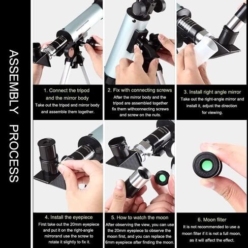 تلسكوب فلكي 90 مرة، للبالغين والمبتدئين والاطفال، تلسكوب انكسار فلكي محمول، 20 ملم و6 ملم، مع حامل ثلاثي القوائم وفلتر قمر، كهدية in Kuwait